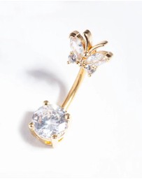 Lovisa - Gold Titanium Cubic Zirconia Butterfly Belly Bar