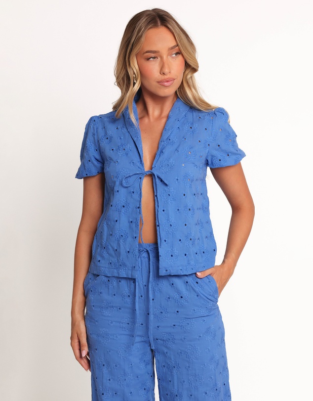 Petal & Pup - Ksenia Embroidered Tie Top - Cobalt