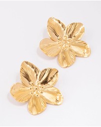 Lovisa - Waterproof Gold Plated Stainless Steel Textured Flower Stud Earrings