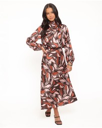 Petal & Pup - Demire Long Sleeve Midi Dress - Brown Multi