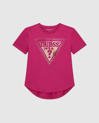 GUESS - High Low Logo Short Sleeve T-Shirt