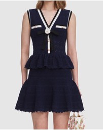 Self Portrait - Peplum Pointelle Knit Mini Dress