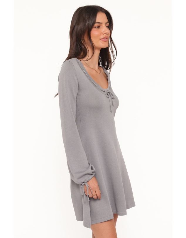 Petal & Pup - Kaylee Knit Long Sleeve Mini Dress - Grey