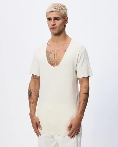 Surrounded By Ghosts - The Grossite Slim Low Neck Rib Knit T-Shirt
