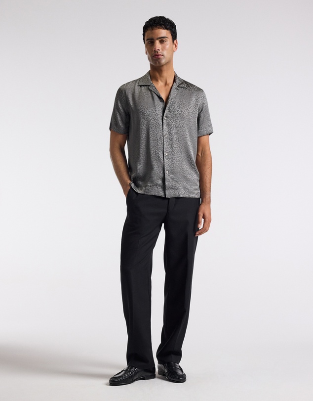 Calibre - Leopard Camp Collar Silk Shirt Zinc