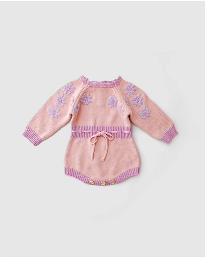 WITH LOVE FOR KIDS - Long Sleeve Knitted Romper - Babies