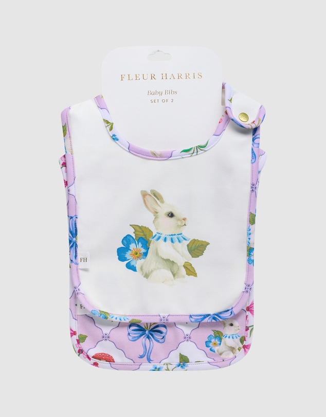 Fleur Harris - 'Bunny Blue Floral' Dandy Duo Bibs in Lilac
