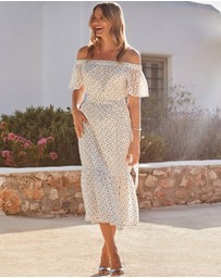 Sosandar - Spot Print Bardot Tiered Maxi Dress