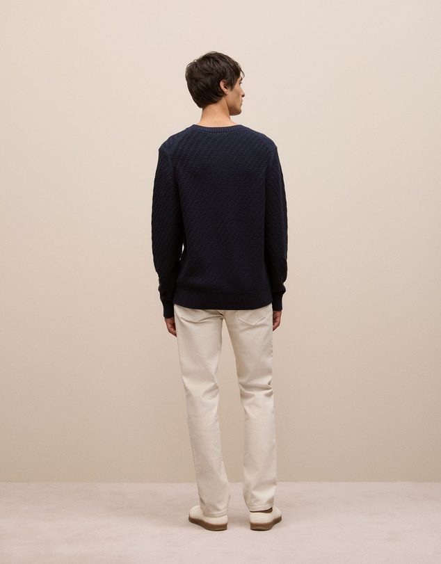 Trenery - Cotton Blend Textured Crew in Navy