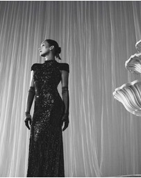 Carla Zampatti - Black Cascade Sequin Raglan Sleeve Gown