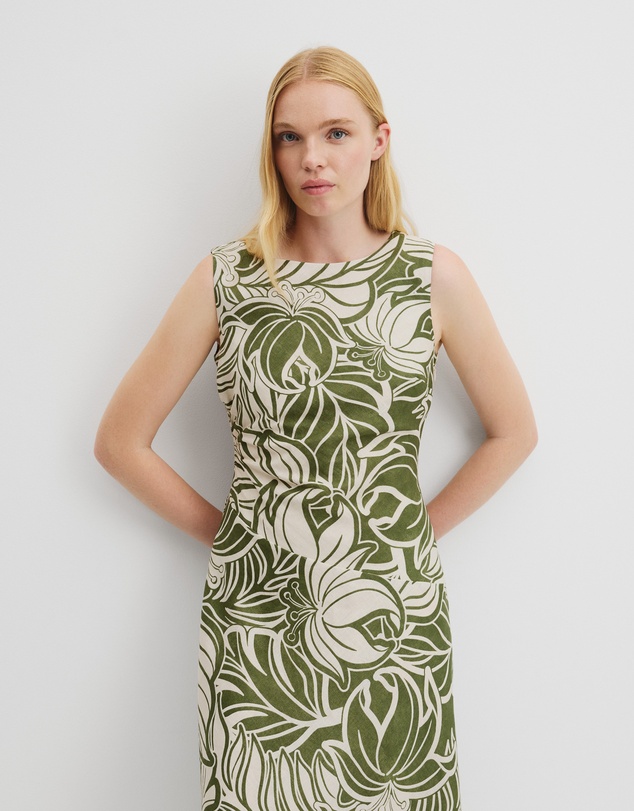 Country Road - Organically Grown Linen Print Rouched Maxi Dress
