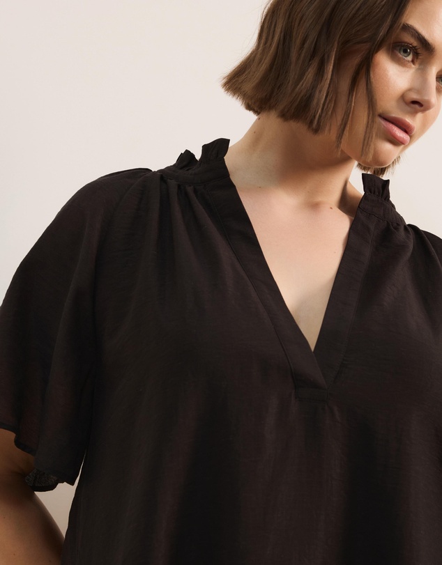 Atmos&Here Curvy - Amina Linen Blend A-Line Mini Dress with Butterfly Sleeve