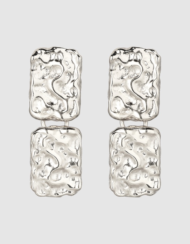Elli Jewelry - Elli Jewelry Hammered Rectangle Drop Stud Earrings in 925 Silver