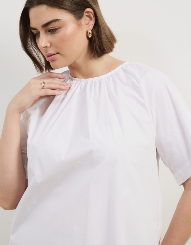 Atmos&Here Curvy - Tirsa Cotton Gathered SS Top