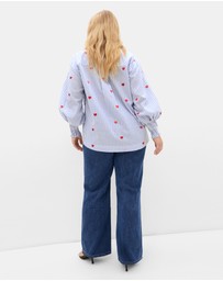 City Chic - Stripe Heart Print Cotton Shirt
