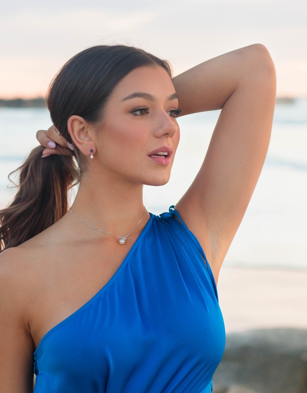 Georgini - GEORGINI OCEANS WHITSUNDAYS FRESHWATER PEARL EARRINGS SAPPHIRE BLUE