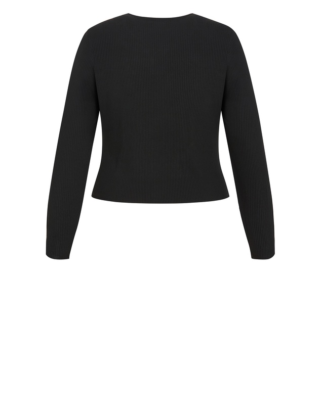 City Chic - Plus size Bella Brooch Rib Top - black