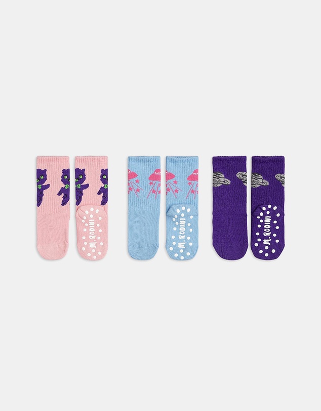 Mini Rodini - 3-Pack Planet Anti-Slip Socks - Kids