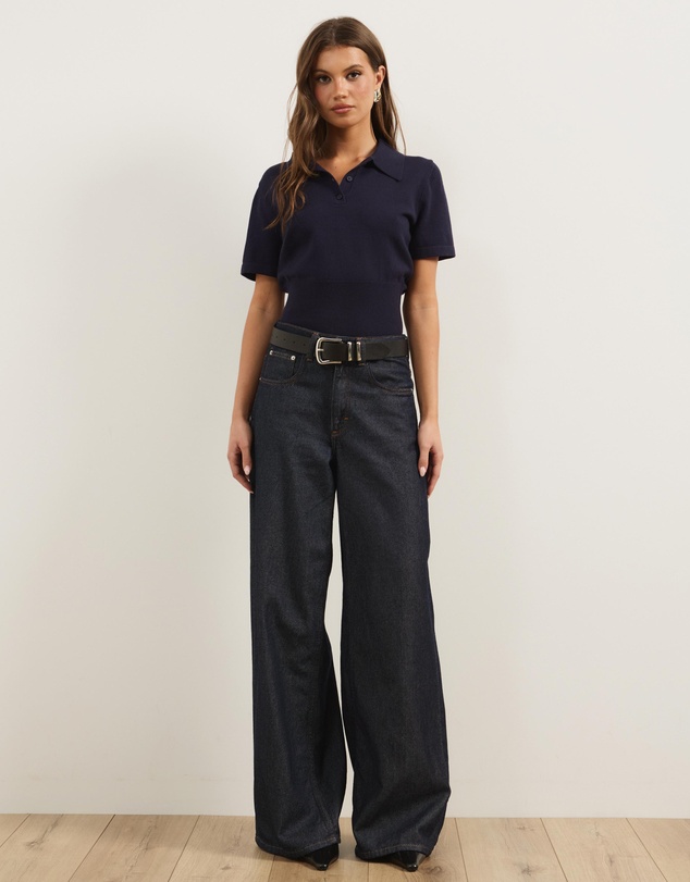 Atmos&Here - Cassie Knitted Fitted Waist Polo Top