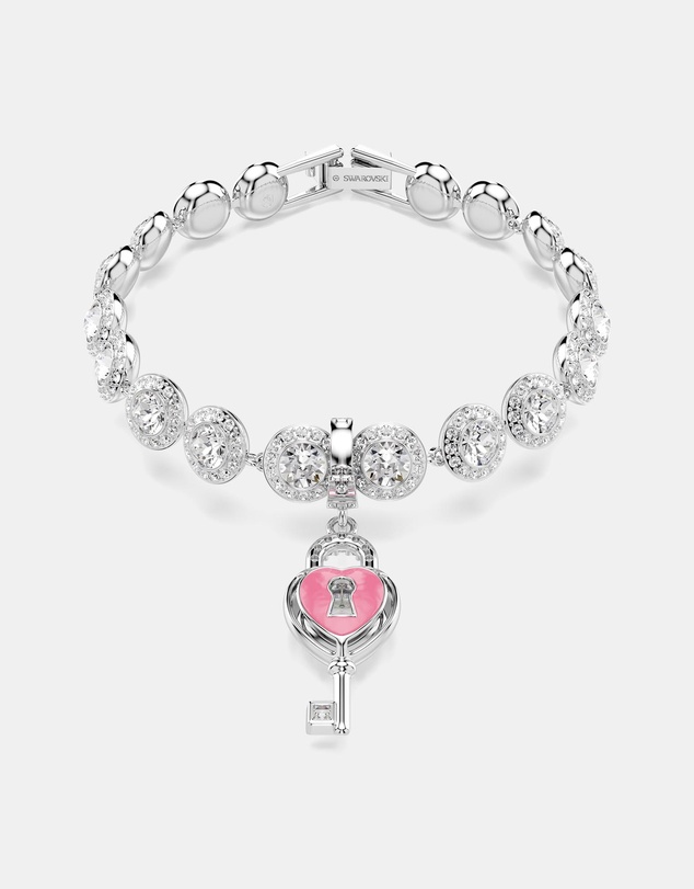 Swarovski - Idyllia Charm, Mixed Cuts, Heart With Key, White, Rhodium Plated