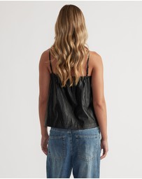 Decjuba - Deep V Faux Leather Cami