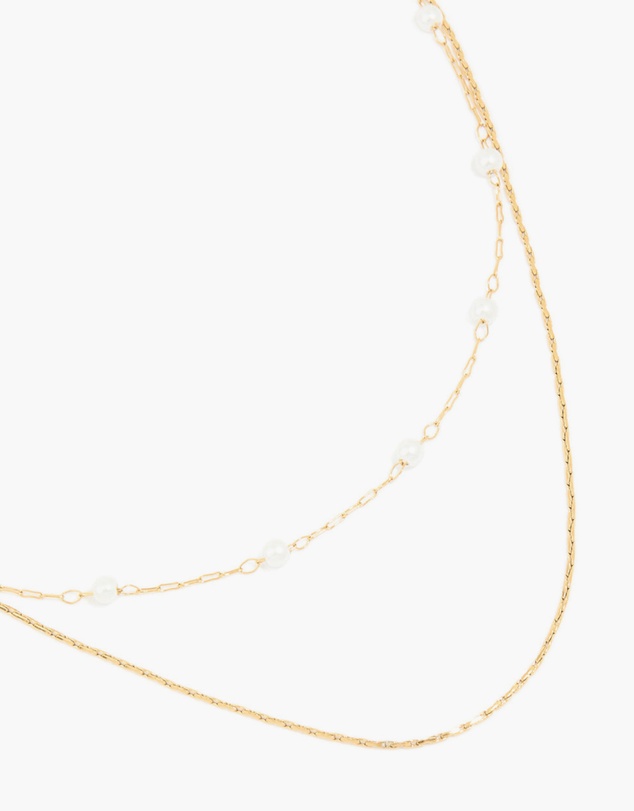 Lovisa - Waterproof Gold Plated Stainless Steel Pearl Beaded & Chain Layered Necklace