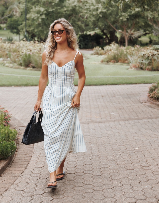 Petal & Pup - Jordin Maxi Dress - Ivory/Blue Stripe
