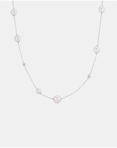 Ania Haie - Silver Asymmetric Shell Pearl Station Necklace