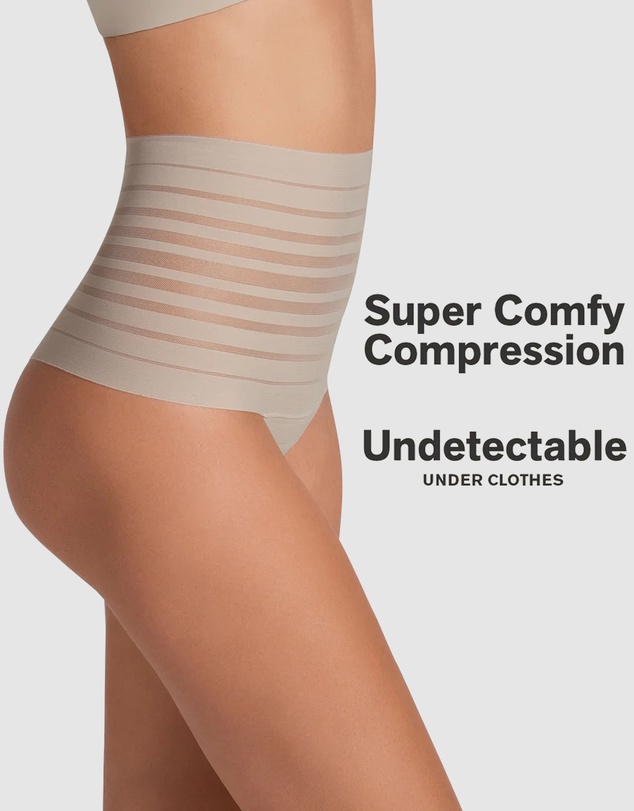 Leonisa - Sheer Stripe Tummy Compression High Waist Thong
