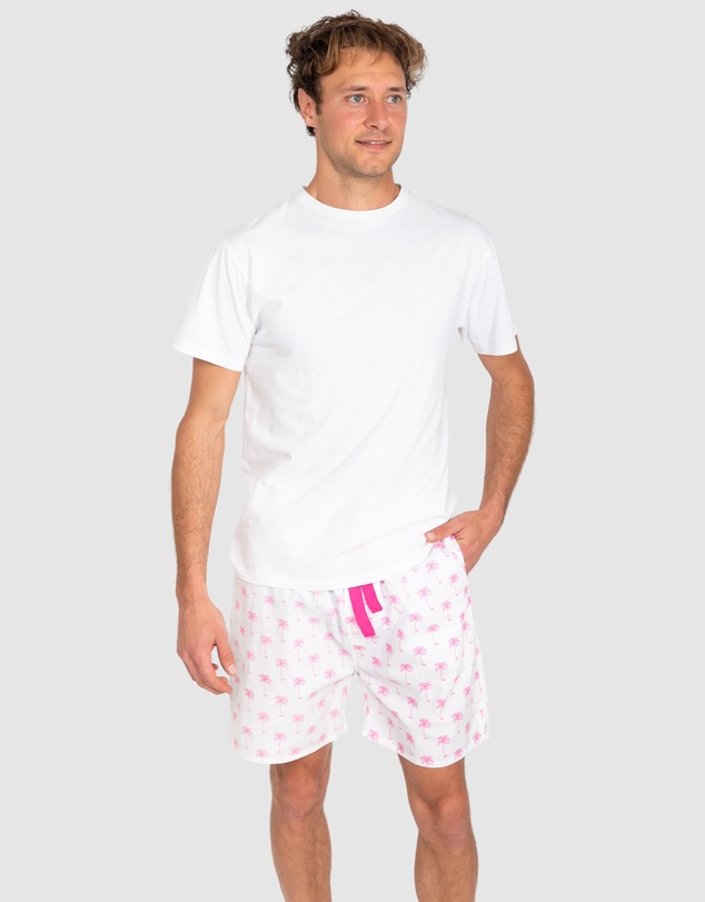 Sant And Abel - Men's Pink Palm Tree Sleep Shorts