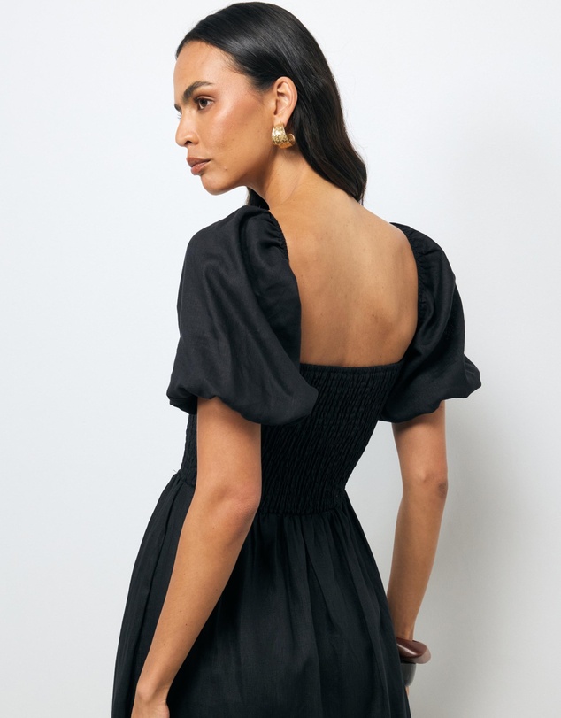 Revibe - Repaired AERE Olana Shirred Linen Midi Dress - AU 18