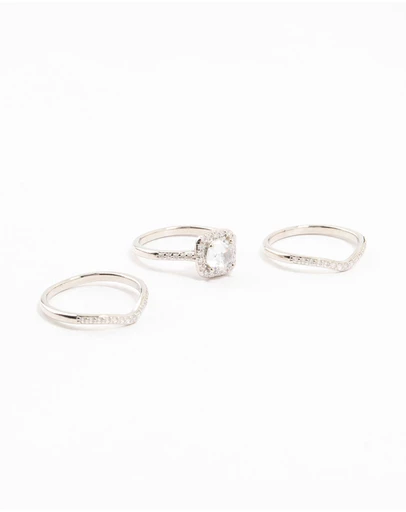 Lovisa - Silver Pointed & Halo Ring Pack