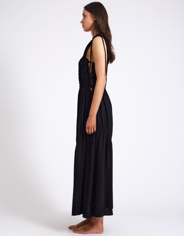 ONE TEASPOON - Evelyn Gathered Ruched Maxi Dress - Black