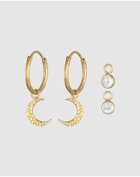Elli Jewelry - Earrings Creoles Crescent Moon Set Pendant with Moonstone in 925 Sterling Silver Gold Plated