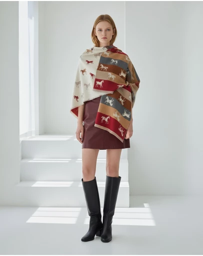 Mossée - Gia Horse Print Wool Shawl
