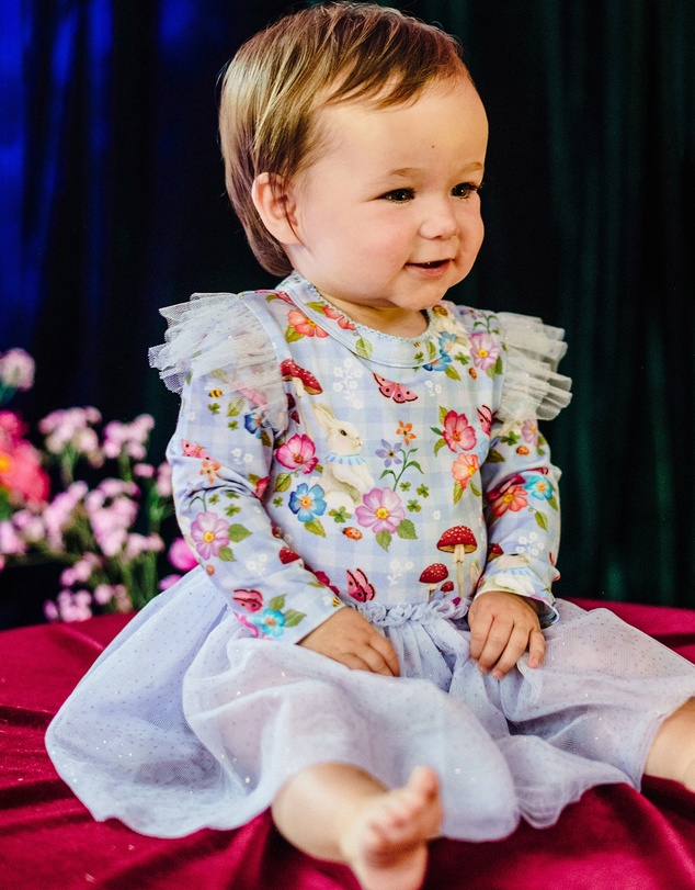 Fleur Harris - 'Curious Bunny' Long Sleeve Tutu Bodysuit Dress in Cornflower
