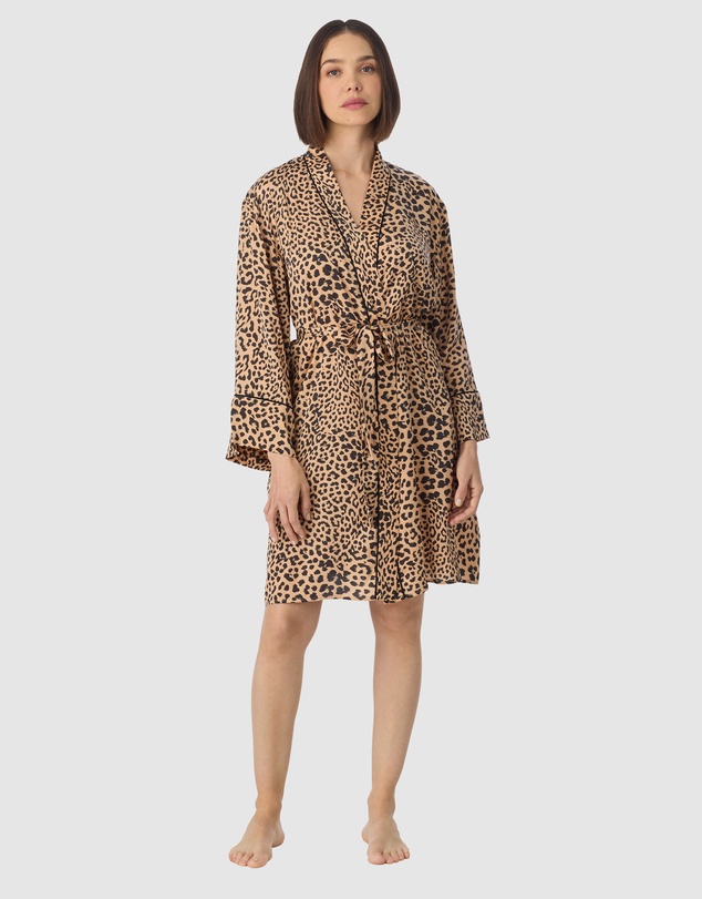 DKNY - Animal Print Short Satin Lingerie Robe