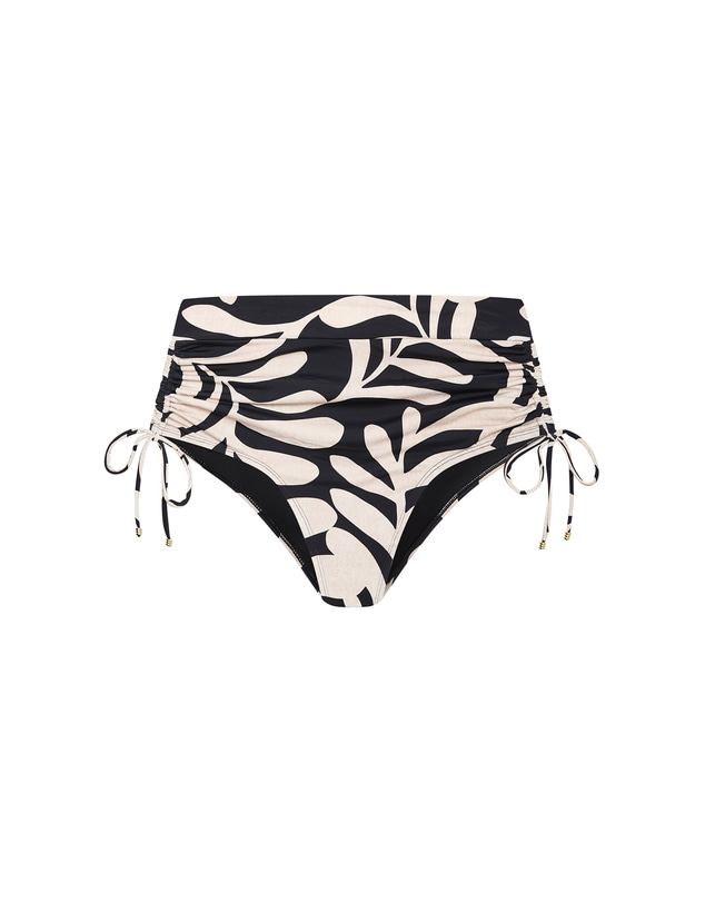 City Chic - Plus size Taranto Print Hi Waist Bikini Brief - black