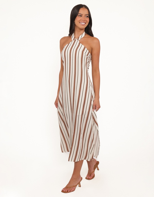Petal & Pup - Katherine Midi Dress - Brown Stripe