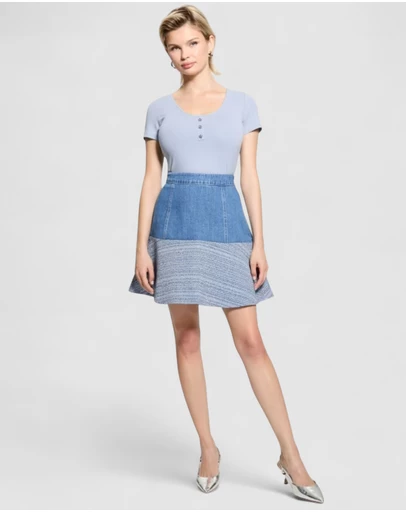 GUESS - Elsie Tweed Mix Denim Skirt