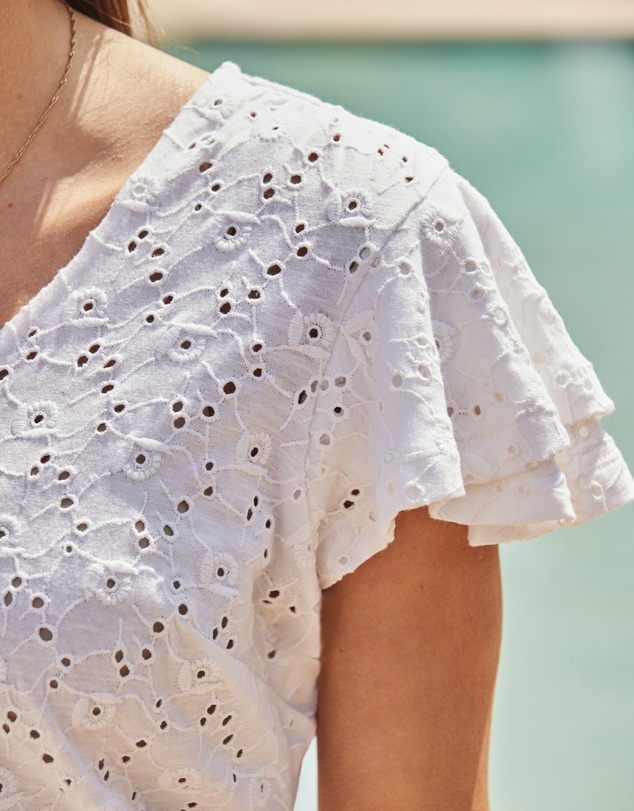 Sosandar - Broderie Anglaise Ruffle Sleeve Top