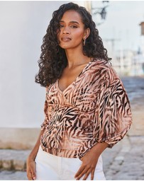 Sosandar - Plunge Neck Balloon Sleeve Top