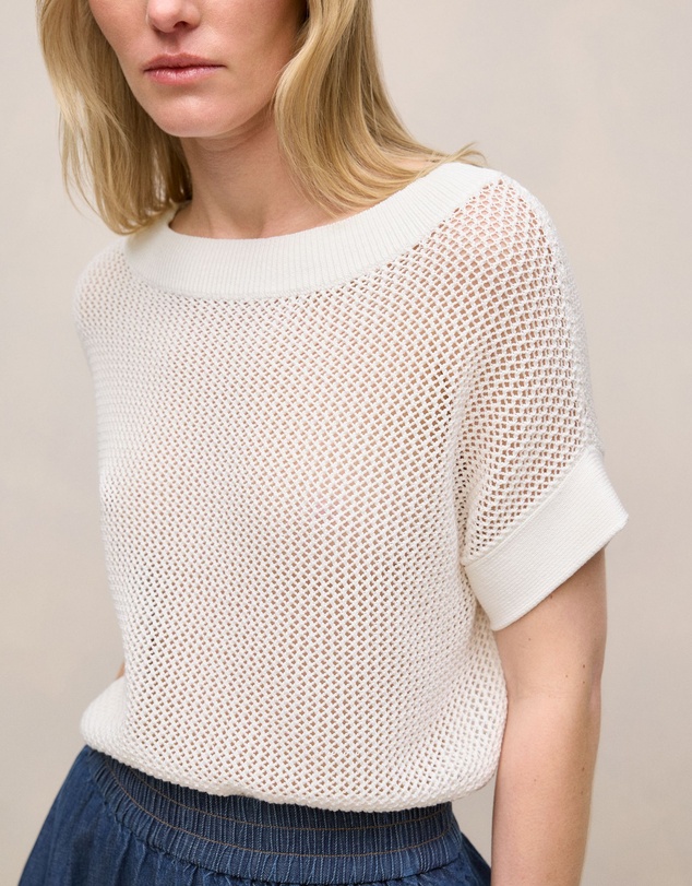 Trenery - Mercerised Cotton Open Knit T-shirt in Ivory