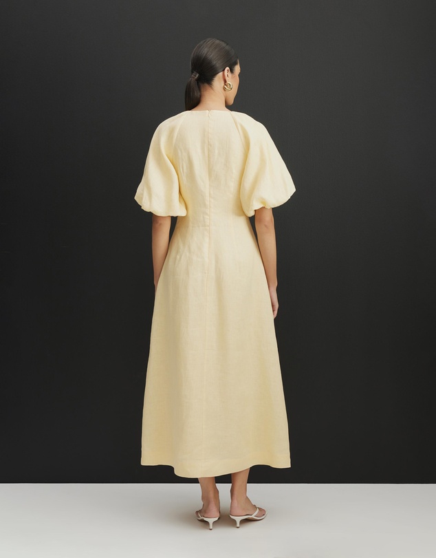 AERE - Imogen Linen Puff Sleeve Midi Dress