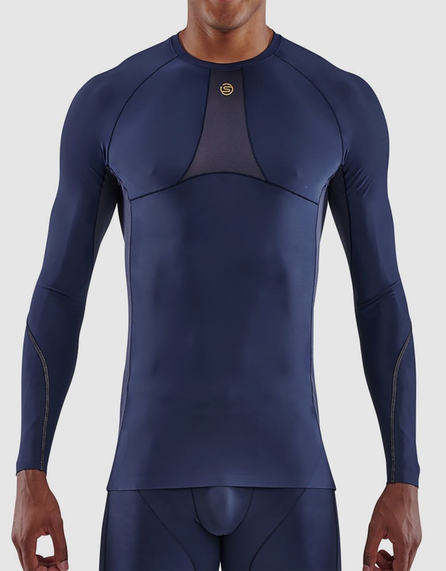 SKINS - SKINS Compression Men's Series-5 Activewear Long Sleeve Top Navy Blue