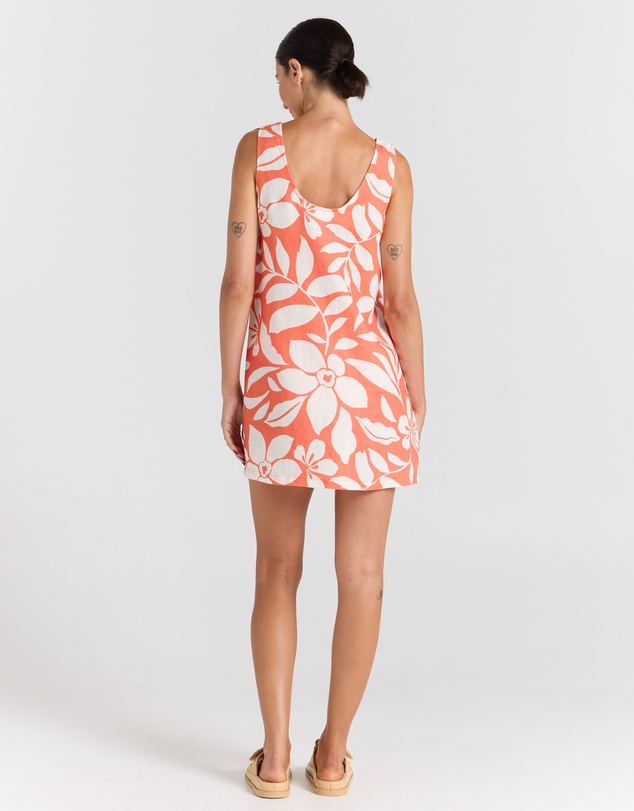 Poolside Paradiso - Mare 100% Linen U Shift Dress - Tangelo