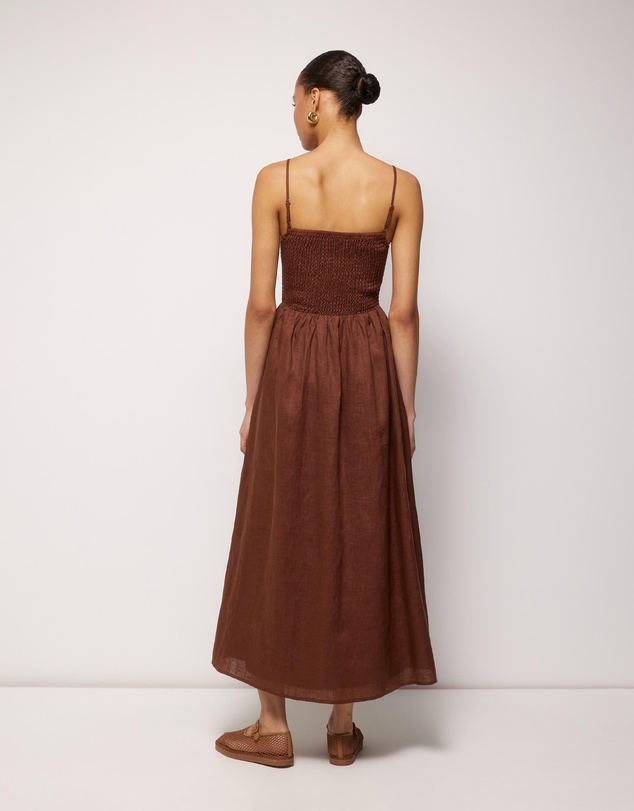 AERE - Olie Shirred Linen Midi Dress