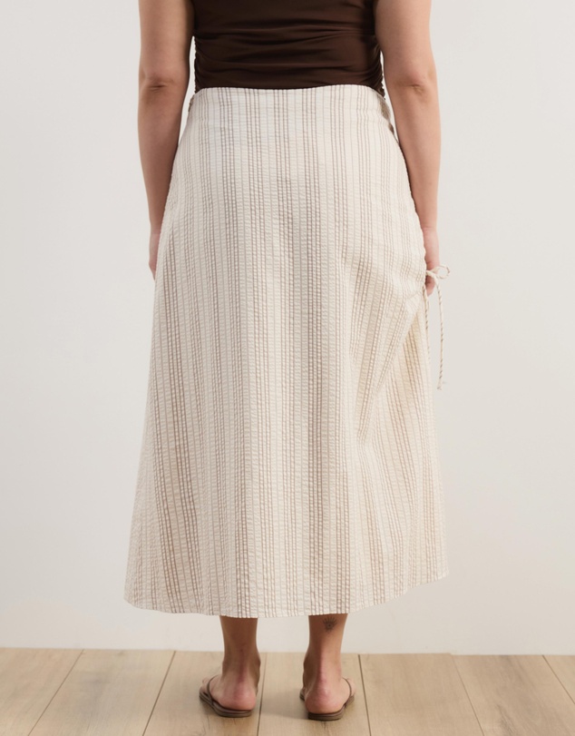 Atmos&Here Curvy - Sally Striped Cotton Ruched Side Tie Midi Skirt
