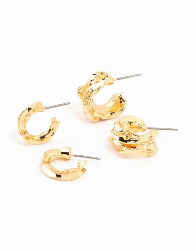 Lovisa - Gold Plated Molten Thick & Thin Hoop Earrings 2-Pack