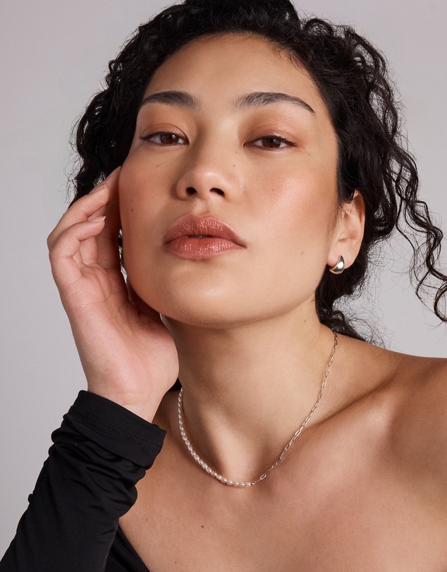 Michael Hill - Half Cultured Freshwater Pearl Half Paperclip Chain Necklace in Sterling Silver